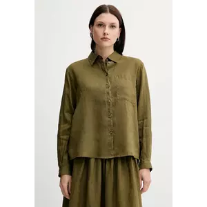 Sisley cămașă de in culoarea bej, cu guler clasic, relaxed, 5BMLLQ06S imagine
