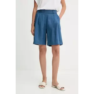 United Colors of Benetton pantaloni scurți din in culoarea bleumarin, uni, high waist, 4AGHD901V imagine