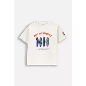 Coccodrillo tricou din bumbac culoarea bej, cu imprimeu, HOLIDAY SPLASH BOY JUNIOR imagine