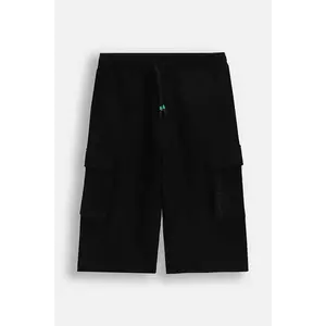 Coccodrillo pantaloni scurți din bumbac pentru copii culoarea negru, talie reglabilă, TROPICAL STORY BOY JUNIOR imagine