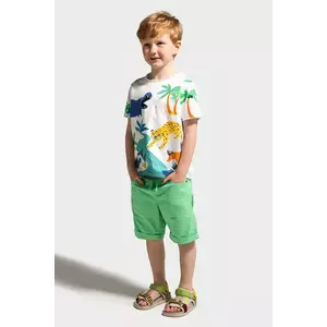 Coccodrillo pantaloni scurți din bumbac pentru copii culoarea verde, talie reglabilă, TROPICAL STORY BOY KIDS imagine