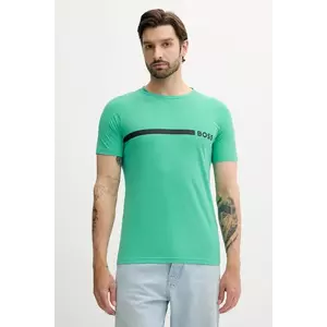 BOSS tricou din bumbac bărbați, culoarea turcoaz, cu imprimeu, 50517970 imagine