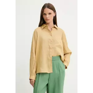 Sisley cămașă de in culoarea bej, cu guler clasic, relaxed, 5BMLLQ06S imagine