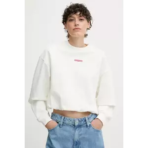Tommy Jeans hanorac de bumbac culoarea alb, cu imprimeu, DW0DW20947 imagine