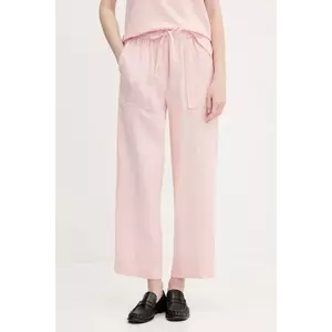 United Colors of Benetton pantaloni din in culoarea roz, drept, high waist, 4AGHDF08J imagine