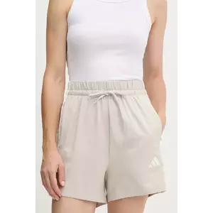adidas pantaloni scurți Essentials 3-Stripes culoarea bej, cu imprimeu, high waist, JE1195 imagine