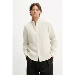 Les Deux cămașă de in Konrad culoarea bej, cu guler button-down, regular, 1000001 imagine