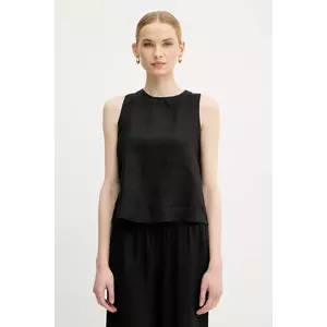 United Colors of Benetton bluză din in culoarea negru, uni, 5BMLDQ0BU imagine
