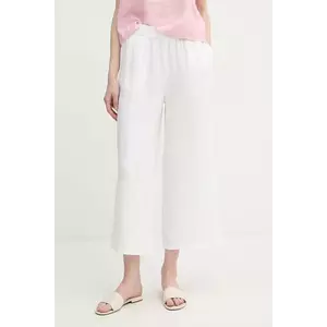 United Colors of Benetton pantaloni din in culoarea alb, drept, high waist, 4AGHDF09G imagine