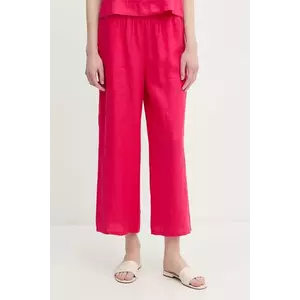United Colors of Benetton pantaloni din in culoarea roz, drept, high waist, 4AGHDF09G imagine