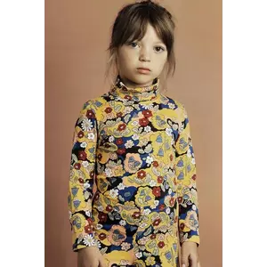Mini Rodini longsleeve din bumbac pentru copii Flowers culoarea galben, cu guler, 2562010400 imagine
