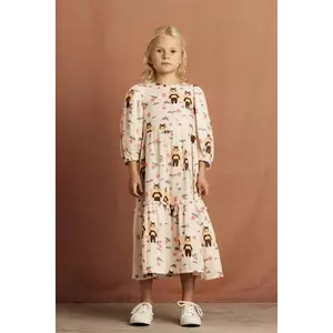Mini Rodini rochie din bumbac pentru copii Muslin bee culoarea bej, midi, evazați, 2565011411 imagine