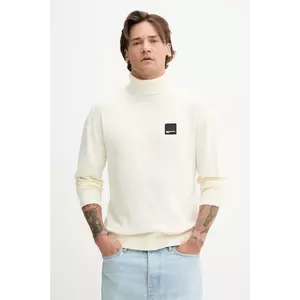Karl Lagerfeld Jeans pulover de bumbac culoarea bej, light, cu guler, A3M18001 imagine