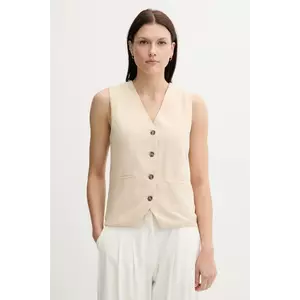 Pepe Jeans vestă cu amestec de in culoarea bej, un singur rand de nasturi, PL402603 imagine