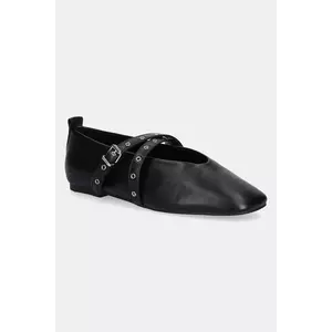 Tommy Jeans balerini de piele TJW LEATHER MARYJANE BALLERINA culoarea negru, EN0EN02868 imagine