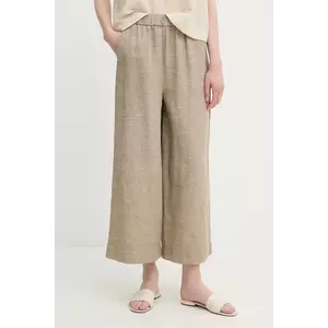 United Colors of Benetton pantaloni din in culoarea bej, drept, high waist, 465XDF09J imagine