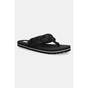 Tommy Jeans slapi BRAIDED THONG BEACH SANDAL culoarea negru, cu toc plat, EN0EN02877 imagine