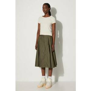Vans fusta din bumbac Premium Classics LX A-Line Ruched Skirt culoarea verde, midi, evazati, VN000GZ5KCZ1 imagine