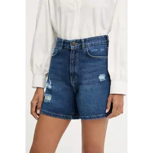 Answear Lab pantaloni scurti jeans culoarea albastru marin, neted, high waist imagine