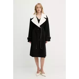 Karl Lagerfeld palton de lână culoarea negru, de tranzitie, A3W15010 imagine