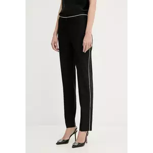 Karl Lagerfeld pantaloni din lână culoarea negru, drept, high waist, A3W10094 imagine