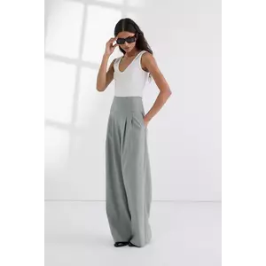 Karl Lagerfeld pantaloni de lână culoarea gri, lat, high waist, A3W10100 imagine