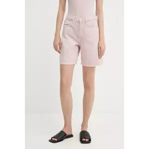 Samsoe Samsoe pantaloni scurți jeans SASHELLY culoarea roz, uni, high waist, F25200013 imagine