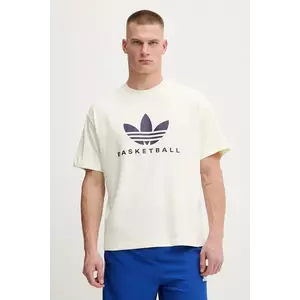 adidas Originals tricou Originals Basketball Courtside Tee culoarea bej, cu imprimeu, JW6640 imagine