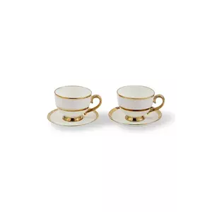 Pols Potten set de cești și farfurioare pentru 2 persoane. Golden Finds 500 ml culoarea alb imagine