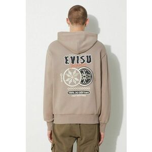 Evisu hanorac de bumbac Double Kamon EMB bărbați, culoarea bej, cu glugă, cu imprimeu, 2EAHTM3SW1076RXCT imagine