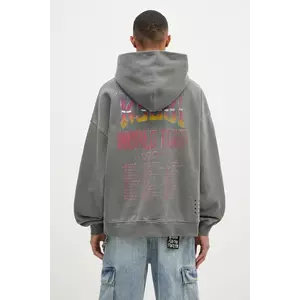 KSUBI hanorac de bumbac Global Ekcess bărbați, culoarea gri, cu glugă, cu imprimeu, MPS25FL004 imagine