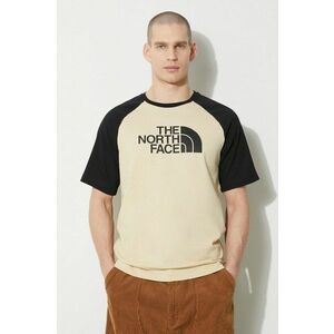 The North Face tricou din bumbac M S/S Raglan Easy Tee bărbați, culoarea bej, cu model, NF0A87N73X41 imagine