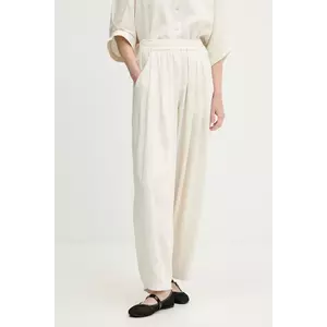 Answear Lab pantaloni din in culoarea bej, drept, high waist imagine