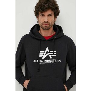 Alpha Industries bluză Basic Hoody bărbați, culoarea negru, cu glugă, cu imprimeu 178312.03-black imagine