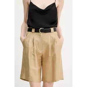 La Petite Française pantaloni scurți din amestec de in SAVOUREUX culoarea bej, uni, high waist, SAVOUREUX imagine