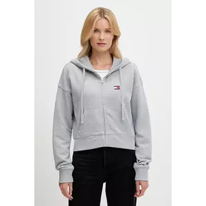 Tommy Jeans hanorac de bumbac culoarea gri, cu glugă, cu imprimeu, DW0DW21147 imagine
