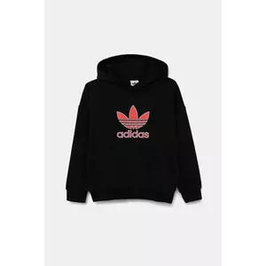 adidas Originals bluză copii culoarea negru, cu glugă, cu imprimeu, JV8650 imagine