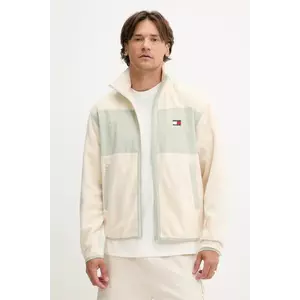 Tommy Jeans hanorac fleece culoarea bej, cu imprimeu, DM0DM21906 imagine