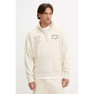 Tommy Jeans hanorac de bumbac culoarea bej, cu imprimeu, DM0DM21797 imagine
