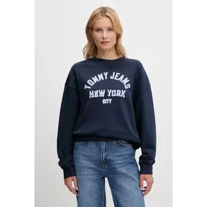 Tommy Jeans hanorac de bumbac culoarea bleumarin, cu imprimeu, DW0DW21202 imagine