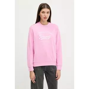 Tommy Jeans hanorac de bumbac culoarea roz, cu imprimeu, DW0DW20942 imagine