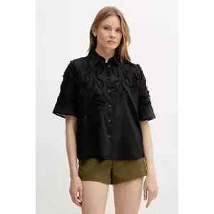 Sisley cămașă din bumbac culoarea negru, cu guler clasic, relaxed, 5KKPLQ09B imagine