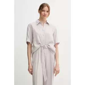 Sisley cămașă de in culoarea gri, cu guler clasic, relaxed, 5BMLLQ08U imagine