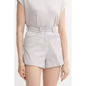Sisley pantaloni scurți culoarea gri, uni, high waist, 4ED4L901N imagine