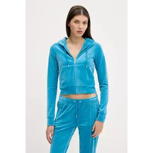 Juicy Couture bluză culoarea turcoaz, cu glugă, cu imprimeu, JCWA122001 imagine
