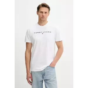 Tommy Jeans tricou din bumbac culoarea bej, cu imprimeu, DM0DM20744 imagine