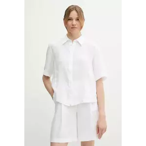 Sisley cămașă de in culoarea alb, cu guler clasic, relaxed, 5BMLLQ08U imagine
