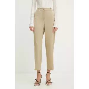 BOSS pantaloni de bumbac culoarea bej, drept, high waist, 50547650 imagine