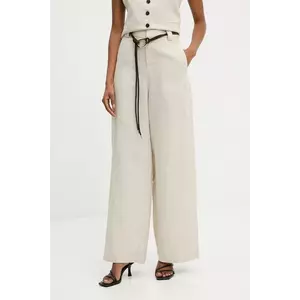 Answear Lab pantaloni din in culoarea bej, lat, high waist imagine