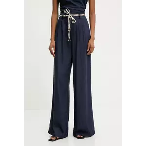 Answear Lab pantaloni din in culoarea albastru marin, lat, high waist imagine